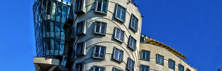 A photograph of Dancing House in Prague.