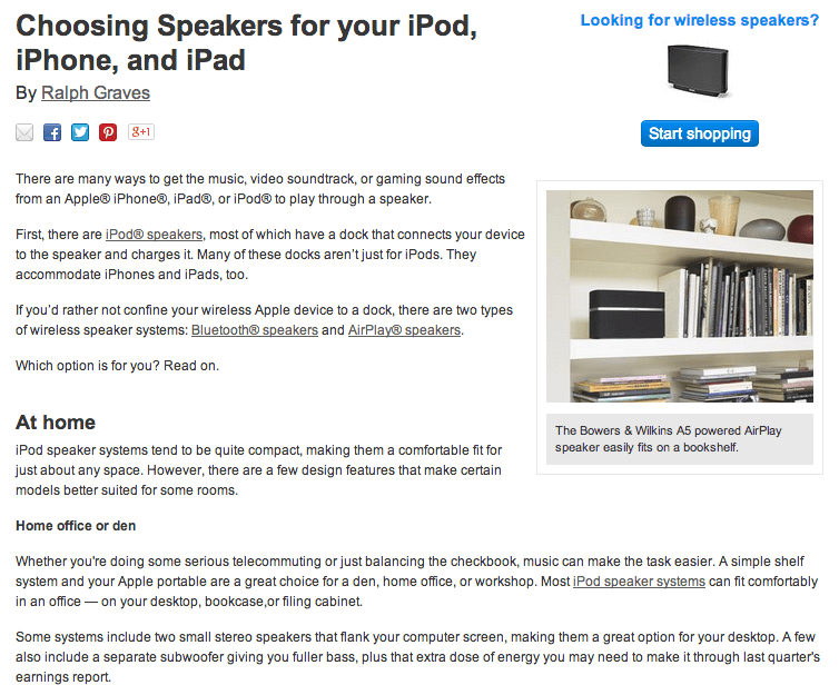 Crutchfield article titled Choosing Speakers for your iPod, iPhone and iPad.