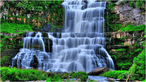 A photograph of a waterfall. 