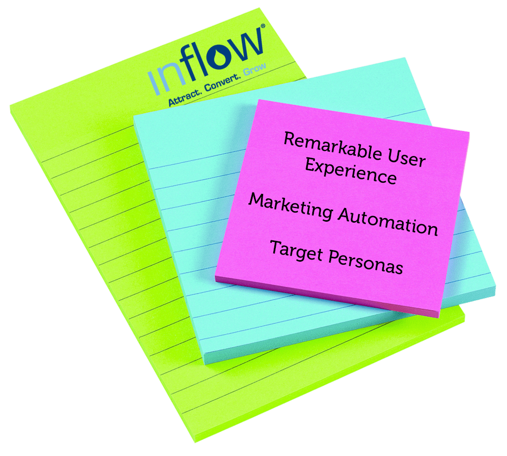 Remarkable user experience. Marketing Automation. Target Personas. Logo: Inflow. Attract. Convert. Grow. 