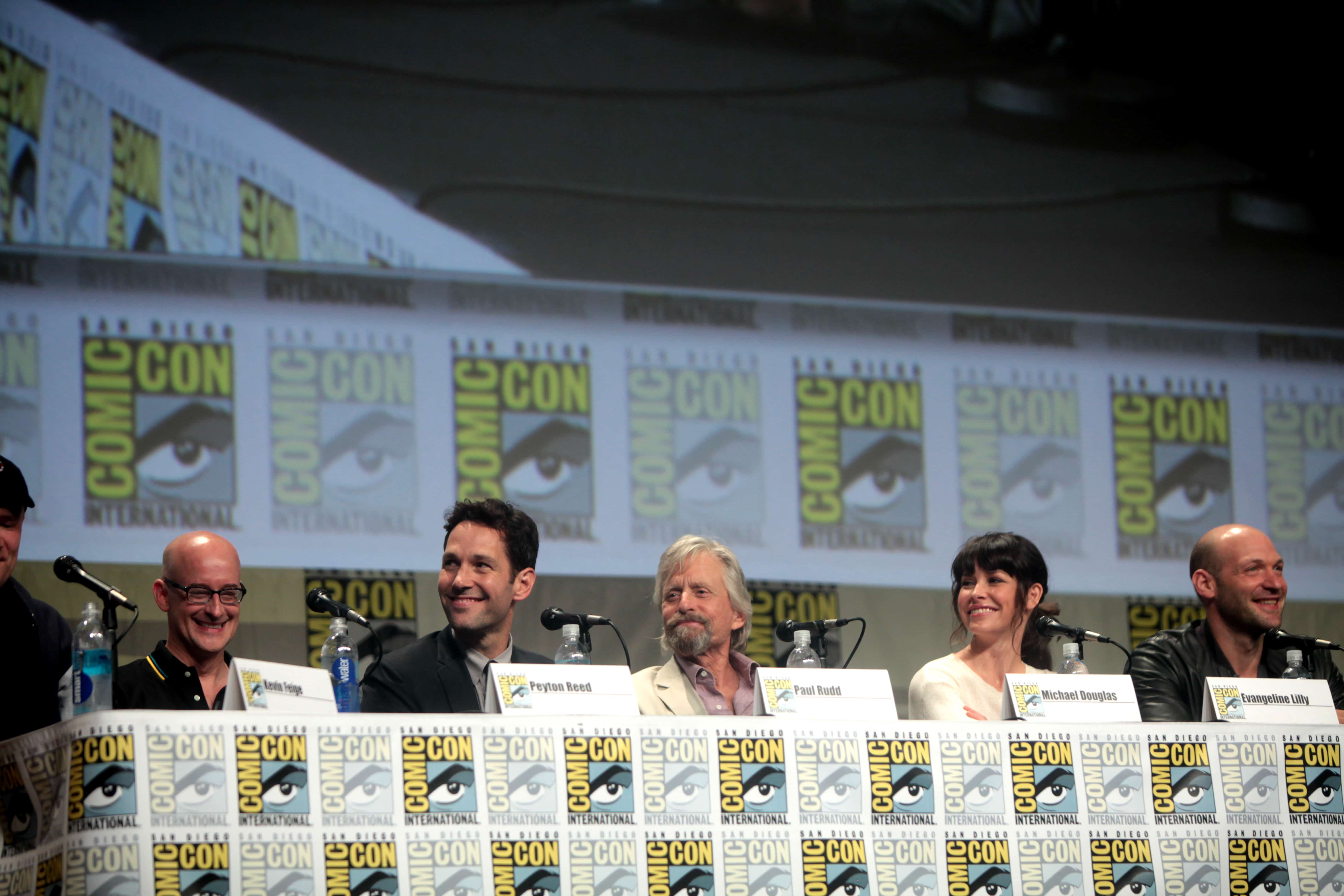 Cast of Ant Man on a panel at Comic Con. 