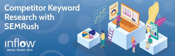 Competitor Keyword Research with S E M Rush. Logo: Inflow. Attract. Convert. Grow.