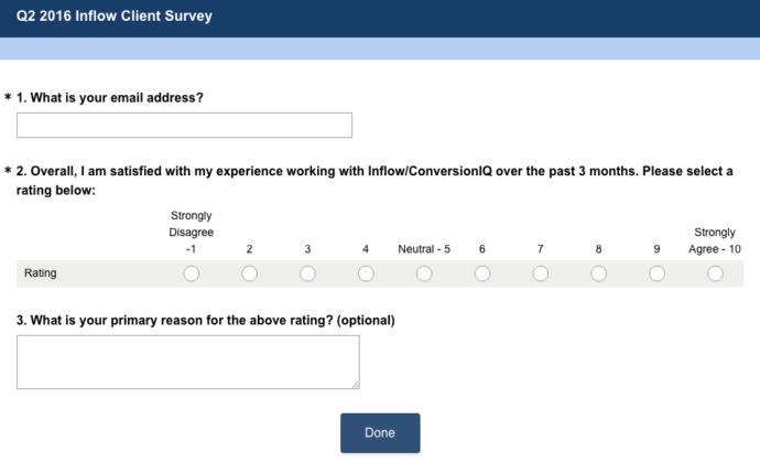 Inflow SEO, CRO and PPC client survey