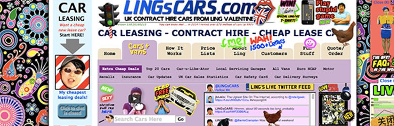 Lings Cars.com website consists of text and images placed close to and over each other.