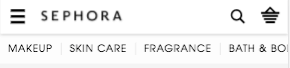 Sephora mobile menu. The menu extends to the right of the display. 