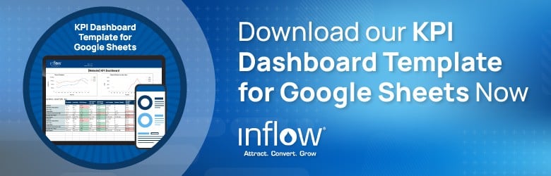 Download our K P I Dashboard Template for Google Sheets Now. Logo: Inflow. Attract. Convert. Grow.