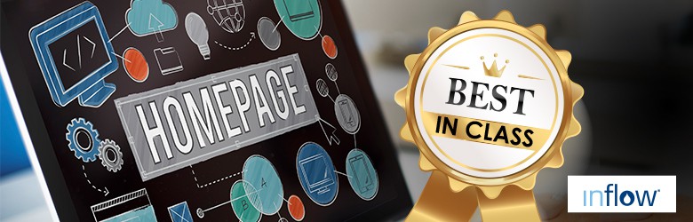 best-in-class-home-page A board with the text Homepage. An illustration of a ribbon labeled Best in Class. Logo: Inflow.