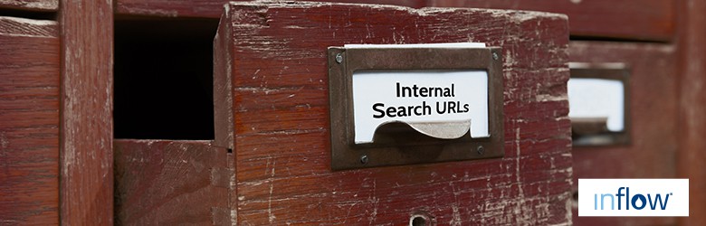 A library card catalog. One of the drawers is labeled Internal search U R L's. Logo: Inflow. 