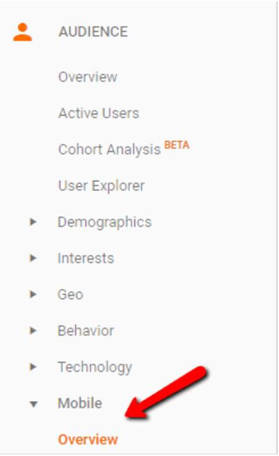 Audience menu is extended, overview is selected under mobile. 
