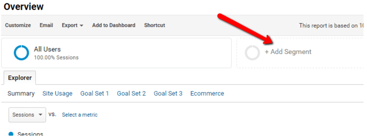Overview screenshot. An arrow points to Add segment section to the right of All users. 