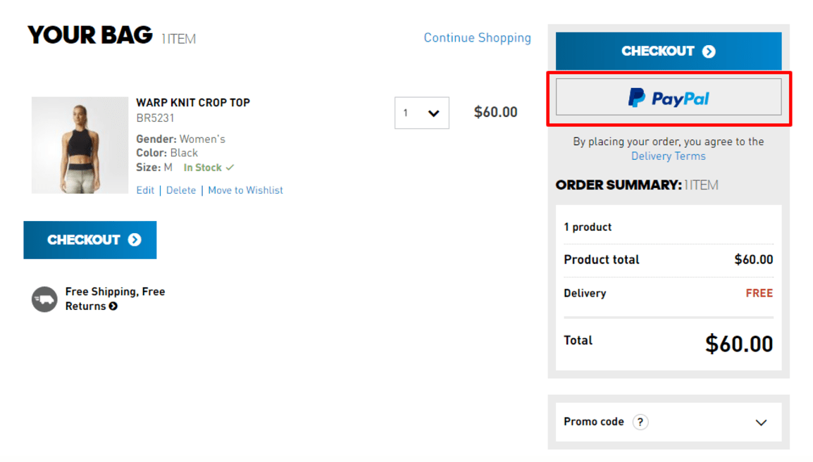 Adidas.com Your Bag Screenshot. On the right is a Paypal button. 