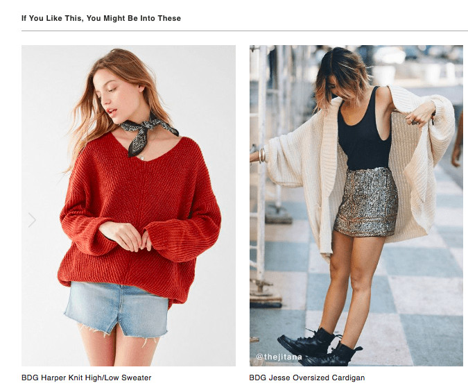 A website section titled: "If you like this, you might be into these" followed by two products.