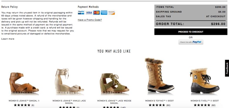 An order total page. Under the total is a horizontal row of products titled You may also like.