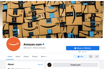 Screenshot of Amazon.com Facebook page