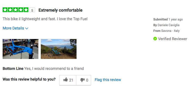 ecommerce product reviews Review screenshot. Two photographs are included in the review.