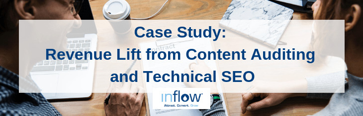 Case Study: Revenue Lift from Content Audition and Technical S E O. Logo: Inflow. Attract. Convert. Grow.