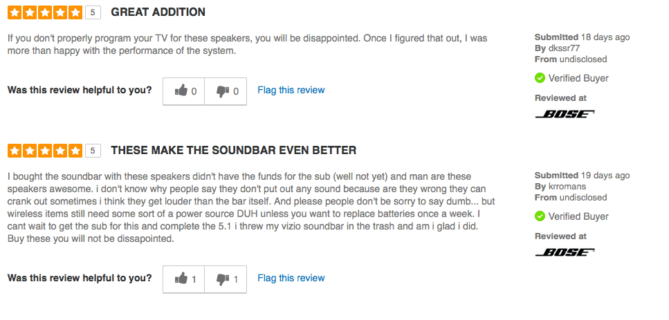 syndicated-reviews Two reviews from Electronic Express. Each review has text stating: Reviewed at Bose.