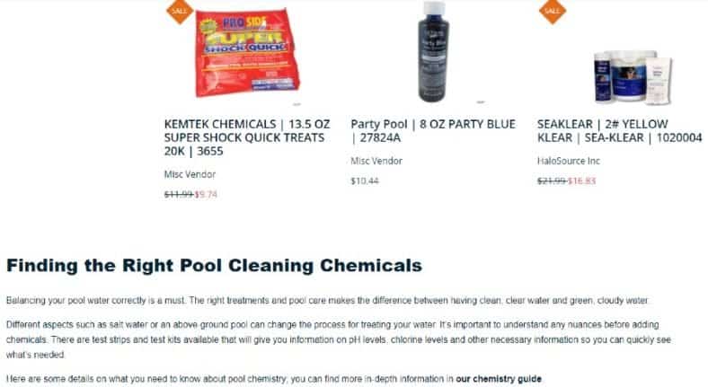 Wild West **** Supplies **** Chemicals category webpage. Beneath the products is an article titled Finding the Right **** Cleaning Chemicals. 