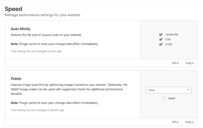 Manage speed performance settings within Cloudflare too.