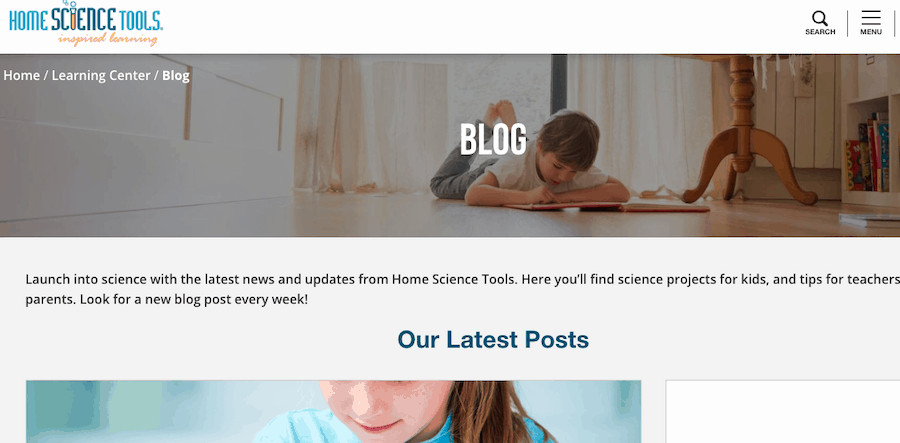 Home Science tools Blog screenshot. 