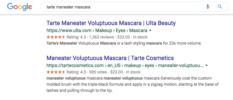 Google search results for "tarte maneater mascara"