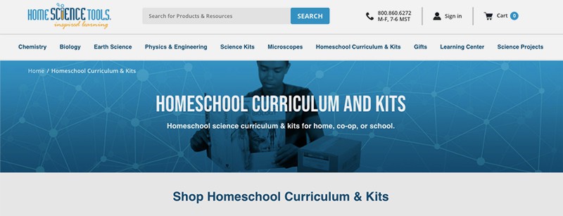 Home Science Tools Homeschool Curriculum and Kits screenshot. 