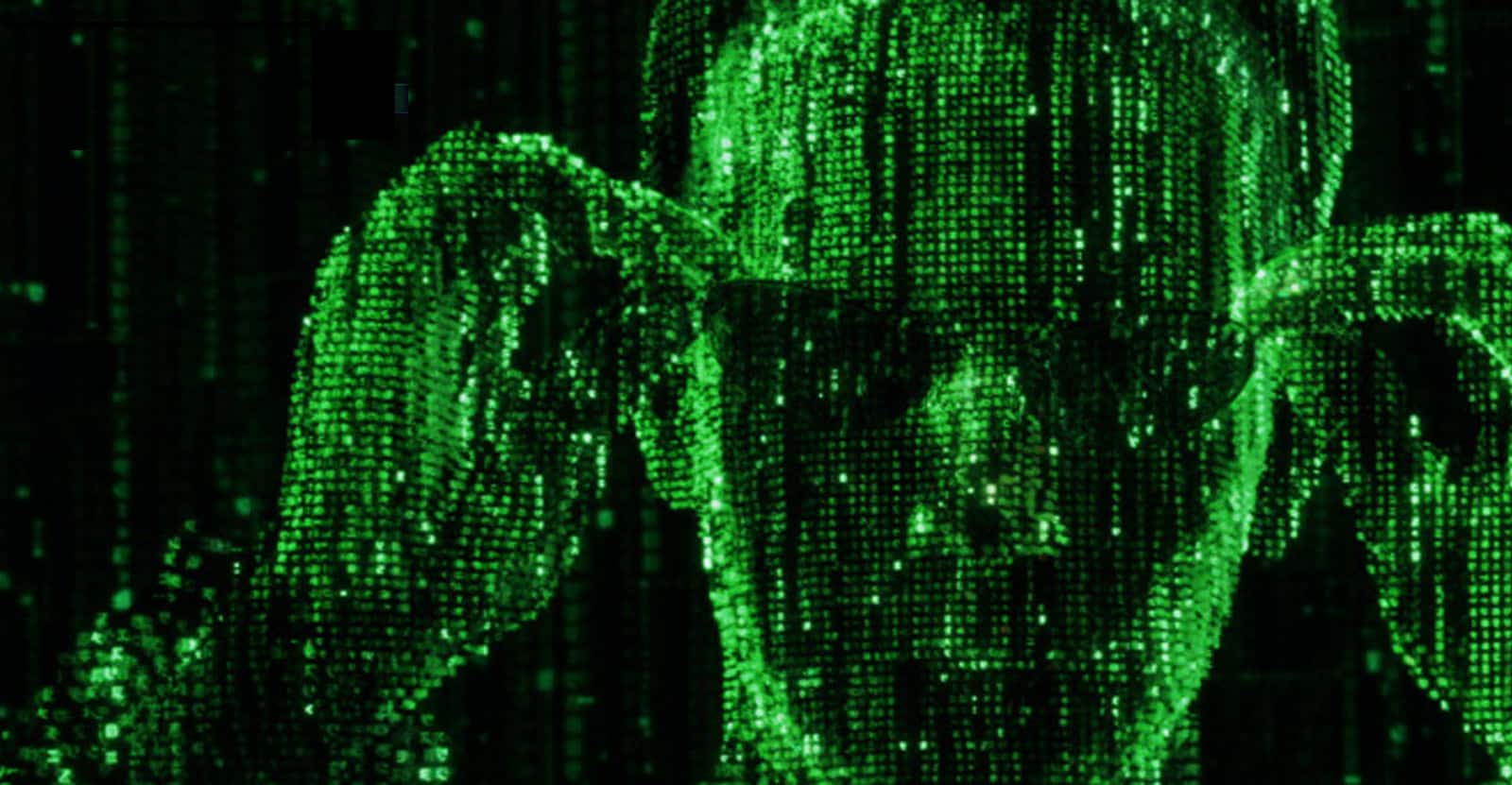 An illustration from The Matrix of Neo putting on sunglasses.