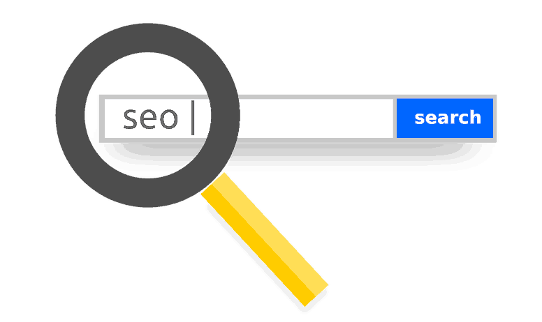 SEO mistakes An illustration of a magnifying glass hovering over the text S E O in a search bar.