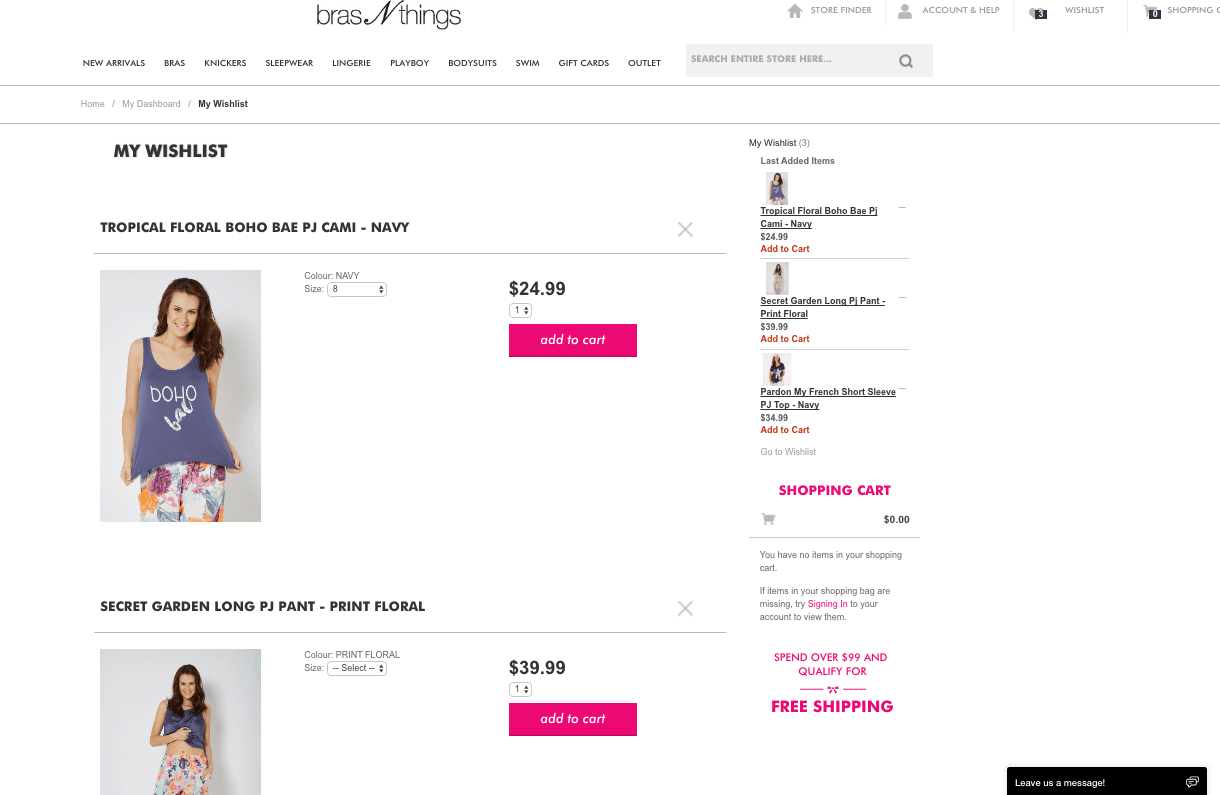 Screen-Shot-2016-08-19-at-1.14.19-PM Bras N Things My Wishlist screenshot. Two products are listed under My Wishlist in the center of the page.