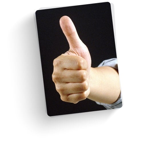 A photograph of a hand giving a thumbs up. 