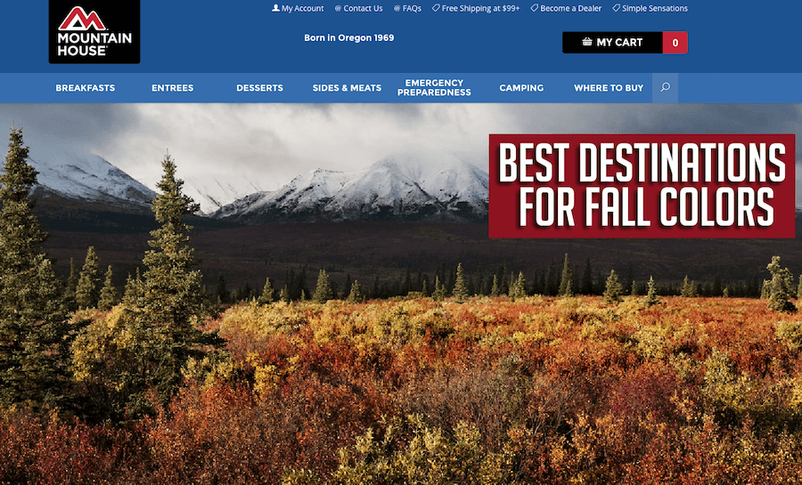 Mountain House homepage screenshot.