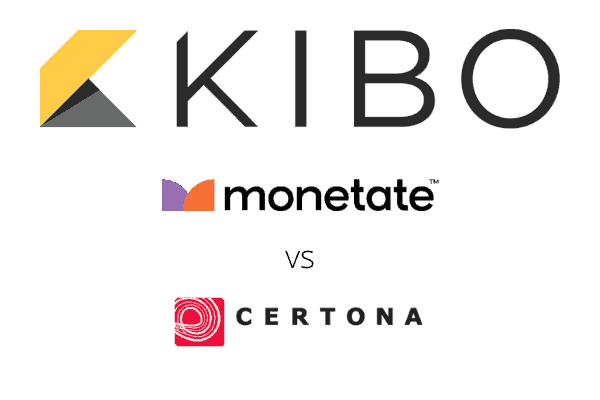 Logo: KIBO.  Logo: Monetate vs. Logo: Certona