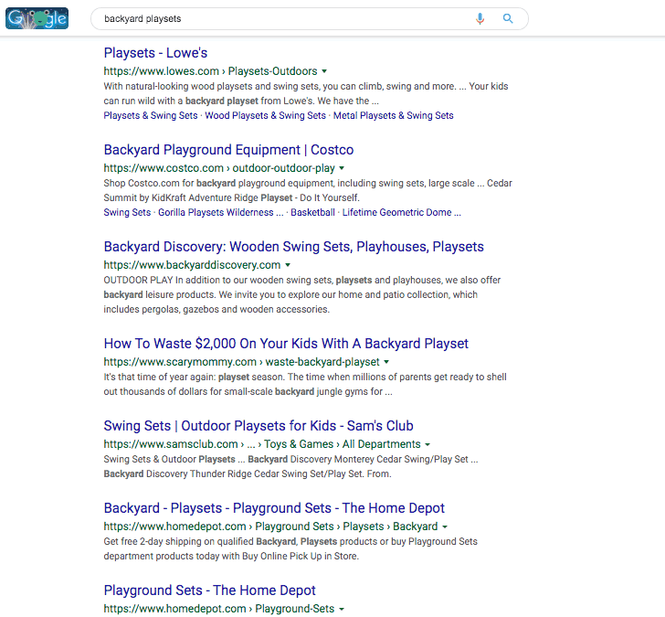 7 Google Search Results for backyard playsets: Playsets - Lowe's. Backyard playground equipment: Costco. Backyard Discovery: Wooden Swing Sets, Playhouses, Playsets. How to waste ,000 on your kids with a backyard playset. Swing sets, Outdoor playsets for Kids - Sam's Club. Backyard - playsets - playground Sets - The Home Depot. Playground Sets - The Home Depot. 