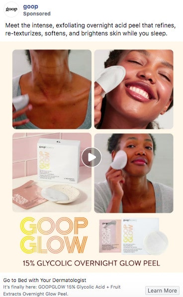 "Goop" Sponsored Ad on Facebook