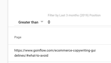 Google Analytics Screenshot. Text states: Greater than: 0. 