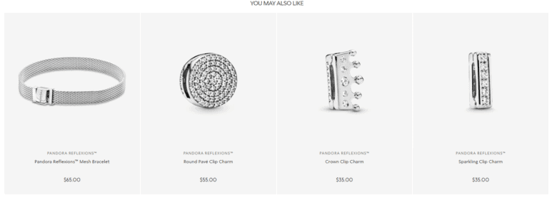 suggesting related products on ecommerce product pages A screenshot of a webpage. Text at top states: You may also like. Below are four photographs of products, their names and the price.