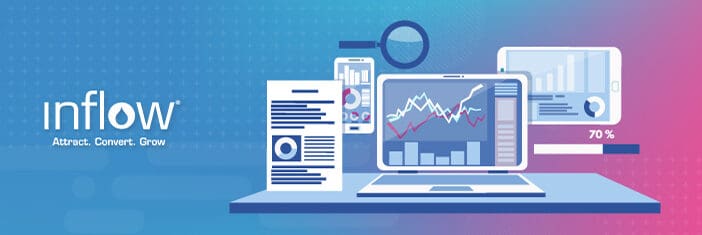 Illustration of laptop, tablet, and mobile phone screens displaying bar charts, line graphs, and other reports.