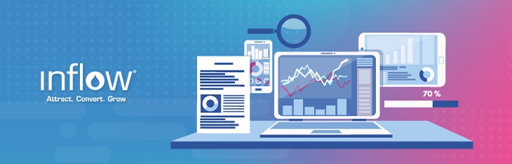 Illustration of laptop, tablet, and mobile phone screens displaying bar charts, line graphs, and other reports.