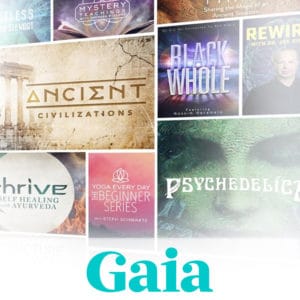A collage of nine video title posters. Logo: Gaia. 