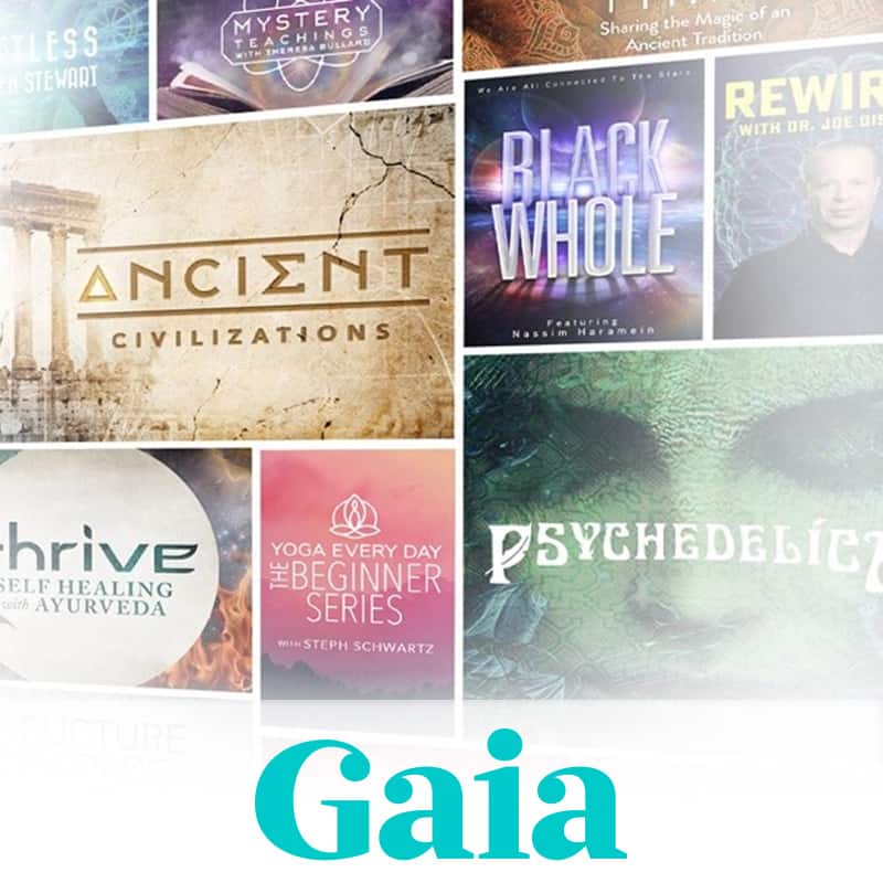 A collage of nine video title posters. Logo: Gaia.