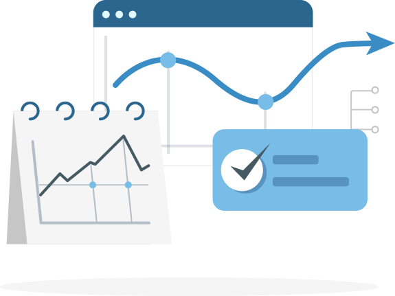 An illustration of two graphs and a checkmark. 