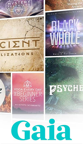 A photograph collage of 7 video title posters. Logo: Gaia. 