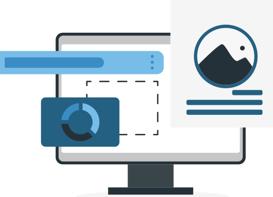 An illustration of a computer monitor overlaid with a chart and a report. 