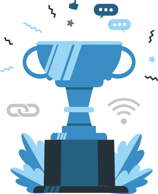 inflow-award An illustration of a trophy. In the background are conversation bubbles, a link icon, and a Wi-Fi icon.