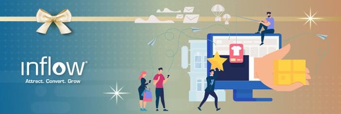 Illustration of four human figures in front of a webpage. Two are shopping on their phone, one holds a star against the webpage, and another sits on top of the webpage bar.