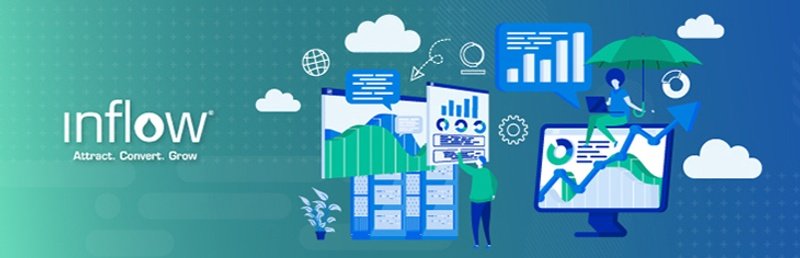 Illustration of two human figures looking at forecast graphs and charts on the computer.