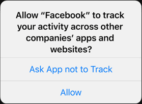 Allow "Facebook" to track your activity across other companies' apps and websites? Options: Ask App Not to Track/Allow.