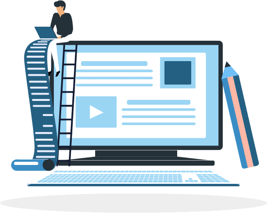 cro-sound-good An illustration of a human figure sitting on top of a laptop screen, writing a long page of text and website copy.