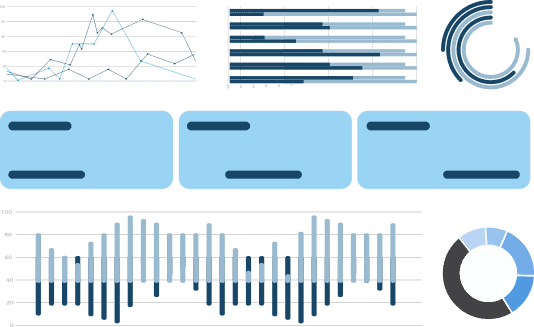 phase-1-img Illustration of reports, including bar charts, pie charts, and line graphs.