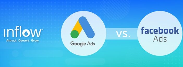 Google Ads vs. Facebook Ads. Logo: Inflow. Attract. Convert. Grow.